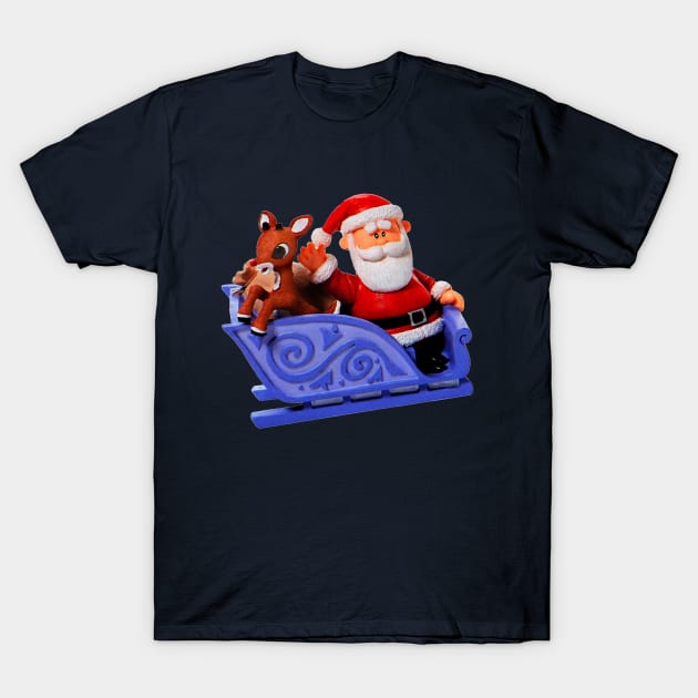 Rudolph and Santa Rankin Bass Retro Vintage T-Shirt by Pop Fan Shop